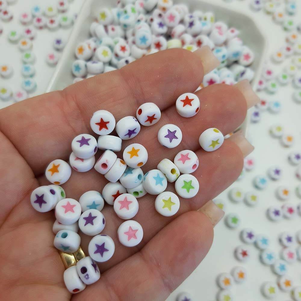 Miçanga Entremeio  Estrela Branca/Colorido 4x7mm -50G