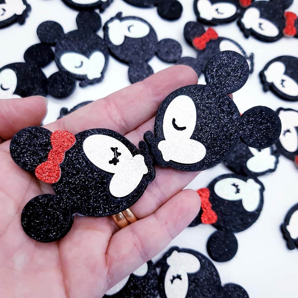 aplique da Minnie e Mickey Aplique para Laços Minnie e Mickey c/glitter 5,90cm- 1 par - Imagem 1