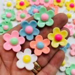 Aplique para laços flor colorida resina 2cm - 6 unidade