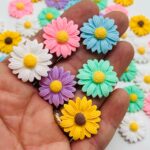 Aplique para laços Girassol colorida resina 2cm - 6unidade