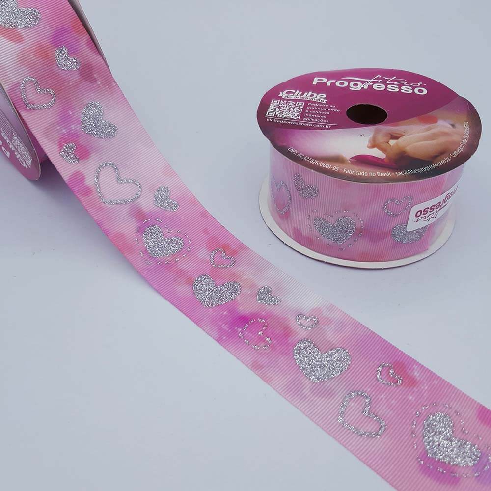 fita tie dye progresso rosa claro Fita Tie Dye Progresso Coração Glitter