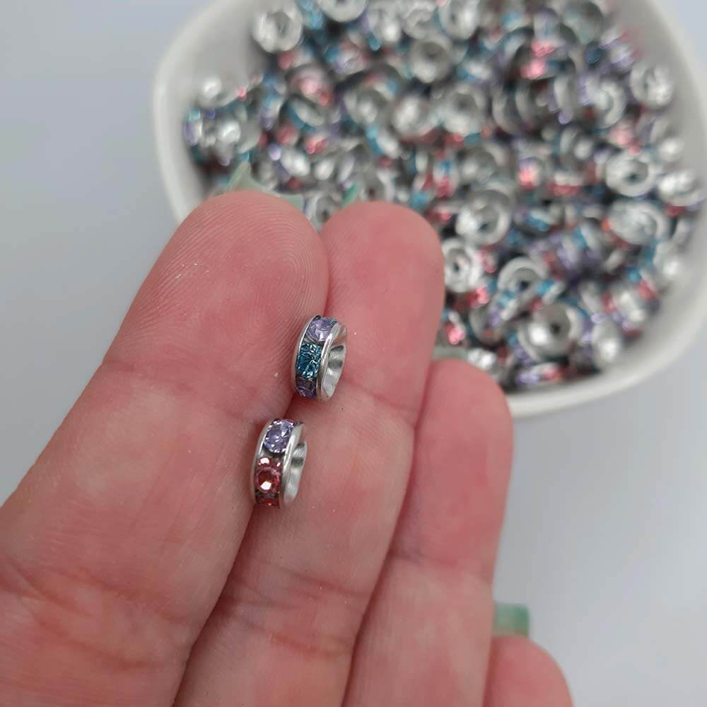 rondele colorido 8mm2 Entremeio Rondele de Strass