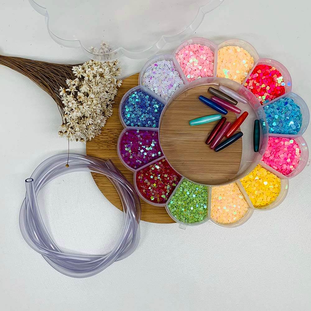 caixa mini paete estrela coracao Kit Mangueira Para Pulseiras Tubo Cristal+fecho+paetê