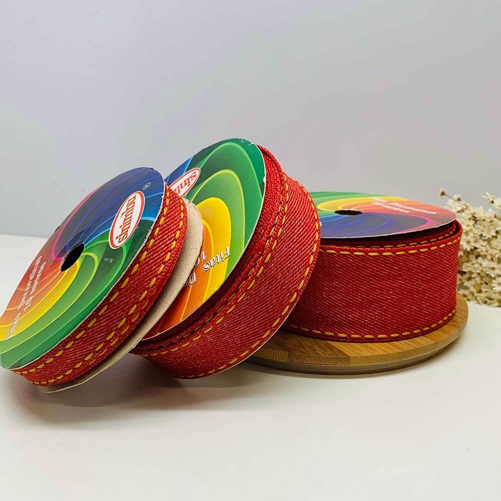 fita sinimbu pesponto vermelha3 Kit Fita Jeans Pespontada Sinimbu Vermelha-3 tamanhos - Imagem 1