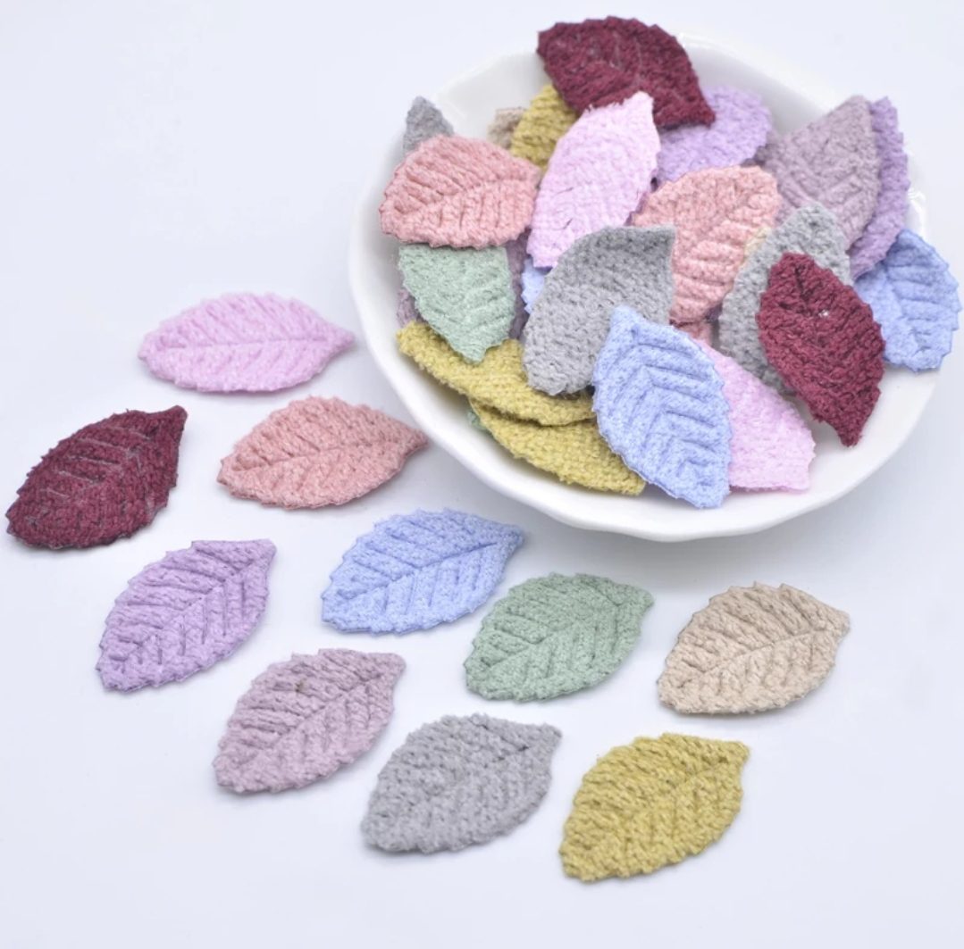 aplique para laco folha Aplique Folha tricot tecido Lã - 5 unidade