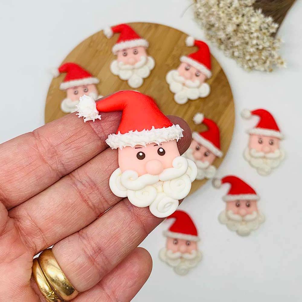 papai noel rosto barba1 Aplique Biscuit Papai Noel Natal -Unid