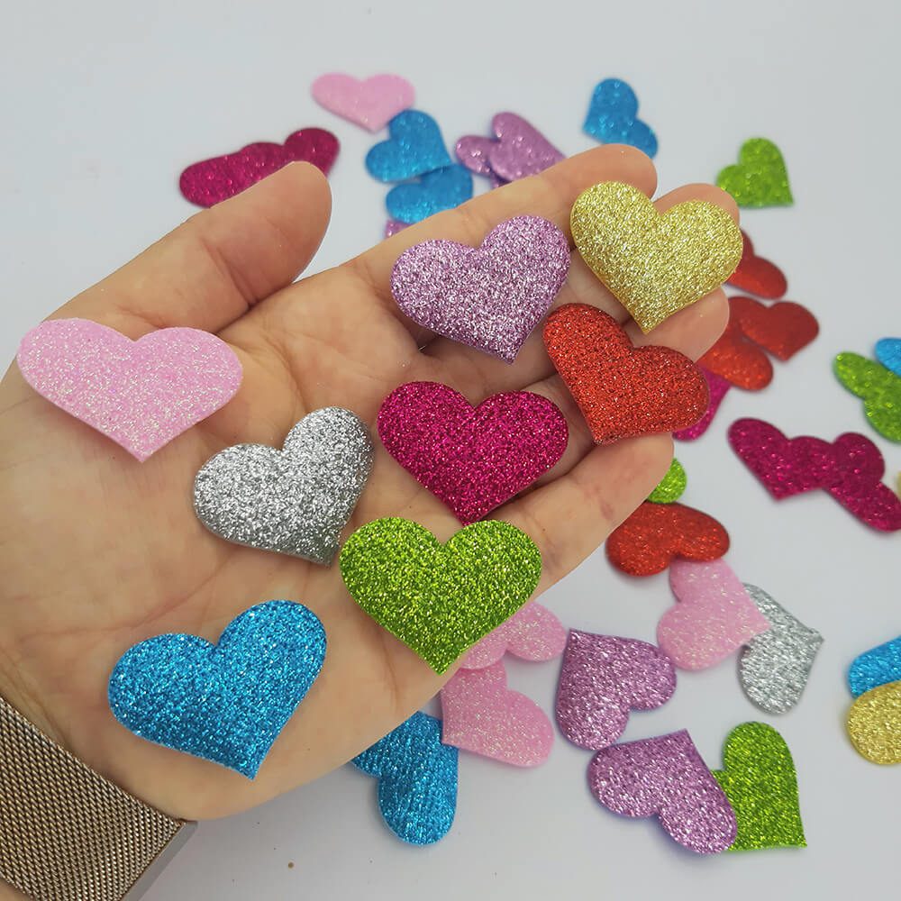 Aplique Coração acolchoado Glitter sortido 5unid Aplique Coração acolchoado Glitter sortido 5unid