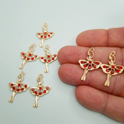 Aplique Pingente Bailarina c/strass vermelho- 1unid