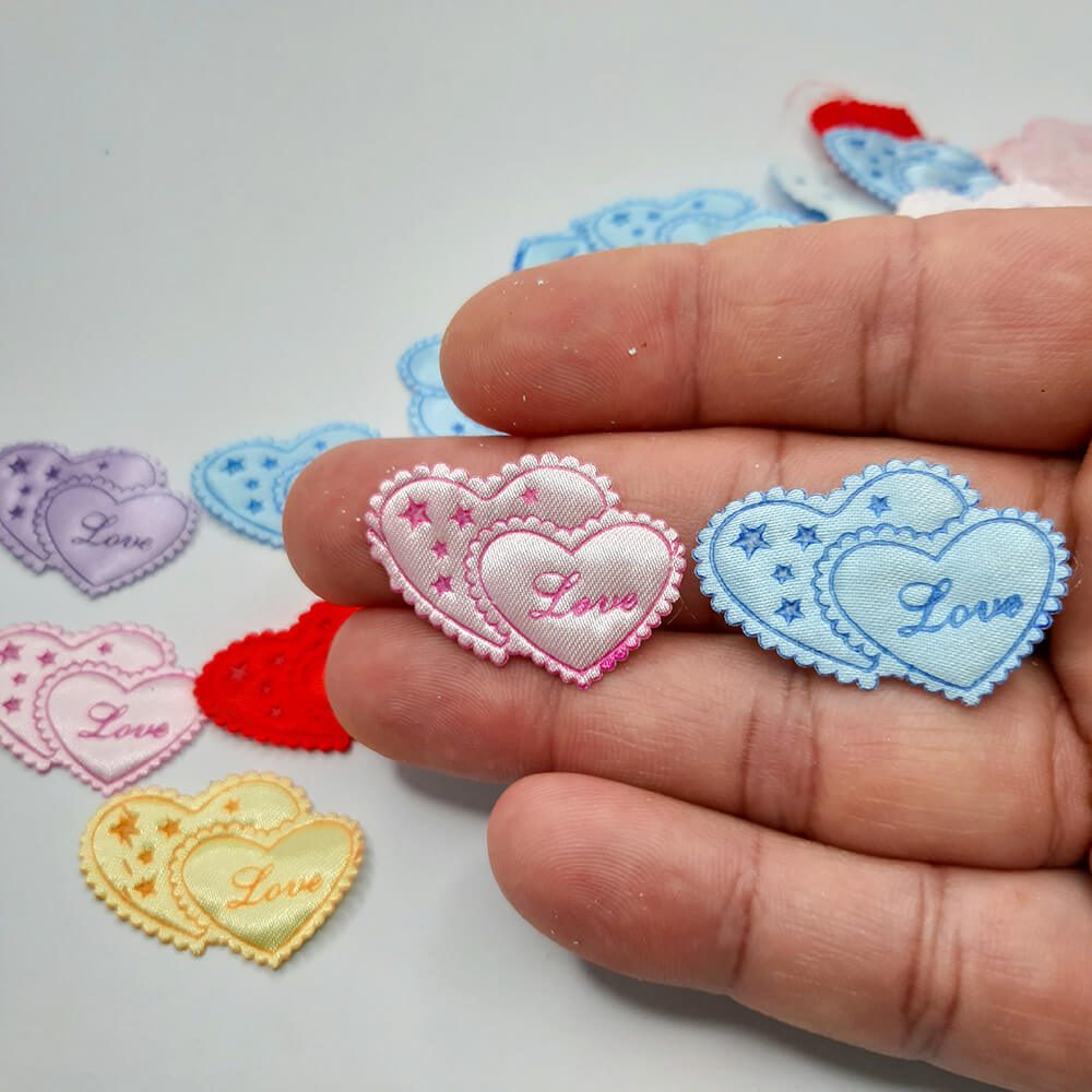 aplique coracao love estrelado Aplique Coração Duplo Love Estrelado- 5unid