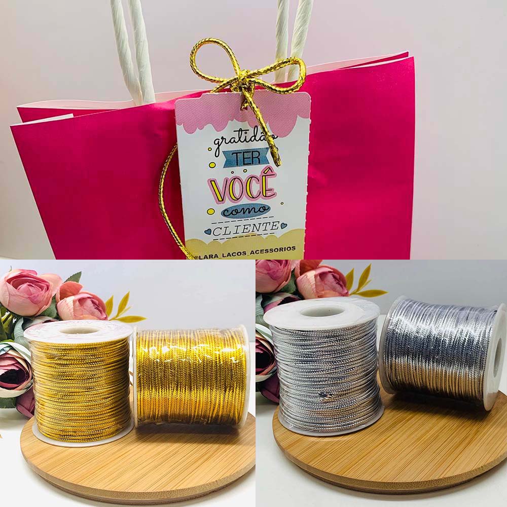fio lurex Fio Cordão Lurex metalizado roliço 1,5mm- 10metros