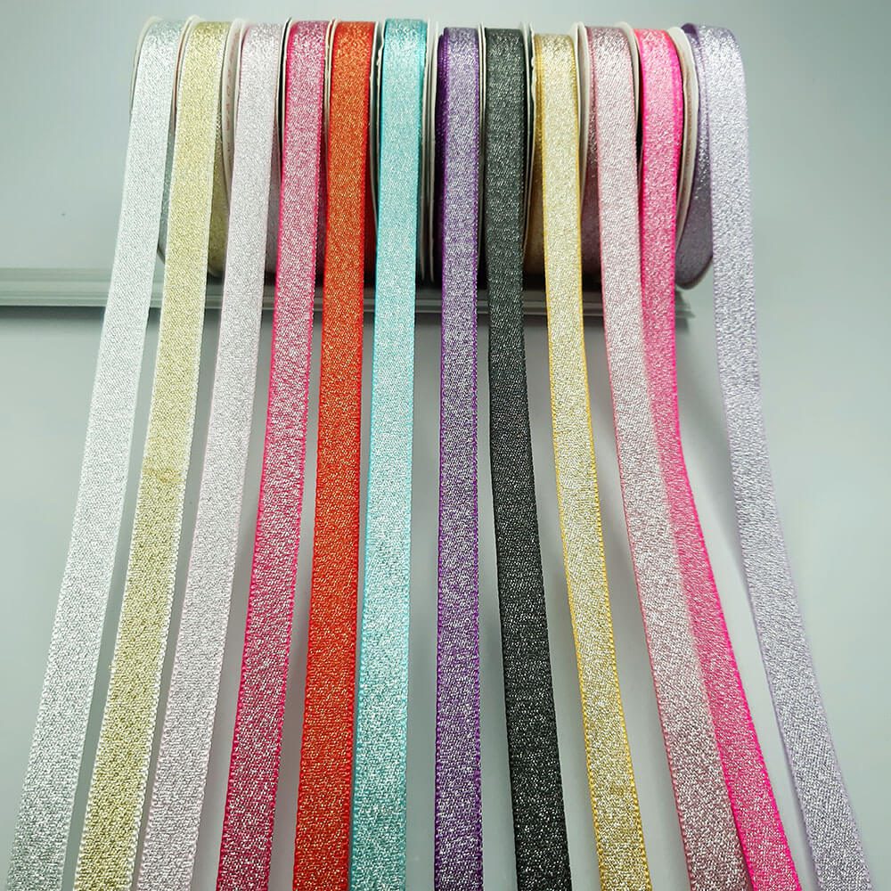 fita sinimbu lurex 10mm 2 Fita Cetim Lurex Glitter Sinimbu 10mm- rolo 10mts