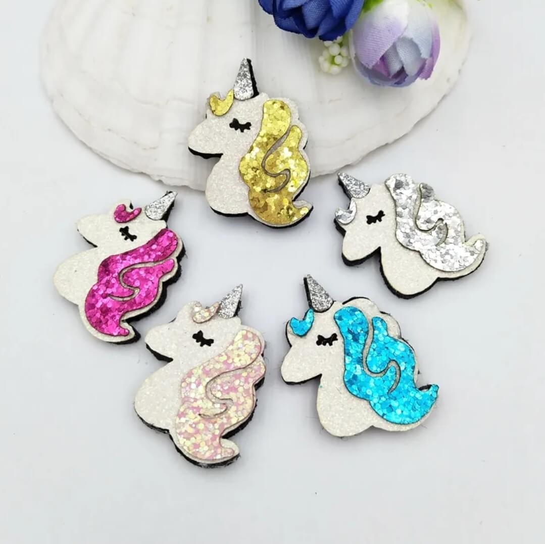 aplique unicornio feltro cores Aplique Unicórnio Brilho Glitter - 2unid