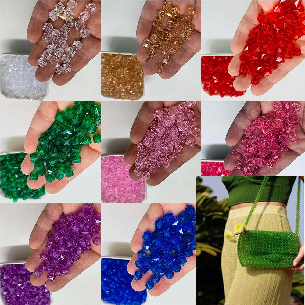 bolsa feita com micanga quadradinho Miçanga Cubo Translúcido 08mm Beaded Bag-50g